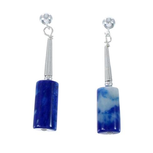 Native American Lapis Sterling Silver Bead Post Dangle Earrings JX130273